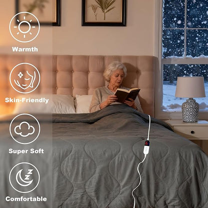Electric Blanket King Size - Dual Control Heated Blanket King Size, Fast Heating with 10 Time Settings & 6 Heat Settings, Warm Gift (Gray, King 90" x 104")