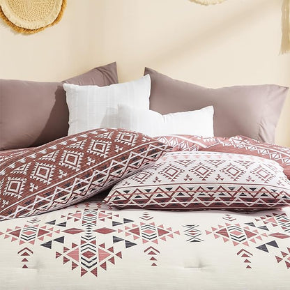 Geniospin Full Comforter Set - 7 Pieces Bed in a Bag, Comfortable Western Bedding Sets for All Seasons, Lightweight Soft Boho Comforter Bed Set with Sheets, Pillowcases & Shams