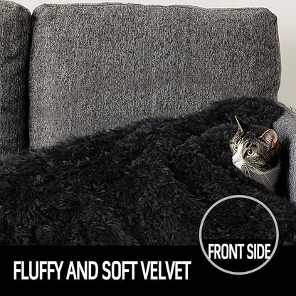 LOCHAS Luxury Fluffy Dog Blanket, Extra Soft and Warm Sherpa Fleece Pet Blankets for Dogs Cats, Plush Furry Faux Fur Puppy Throw Cover, 30''x40'' Black
