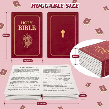 Bible Pillow Book Plush That Opens, Christian Holy Bible Stuff Religious Party Favors Gifts, Room Decorative Pillow for Bedroom Living Room (Red)