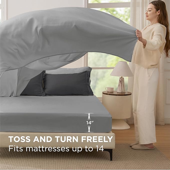 Bedsure King Size Comforter Set - 7 Pieces Dark Grey King Bedding Set for All Seasons, Boho Contrasting Design Bed in a Bag with Comforter, Sheets, Pillowcases & Shams