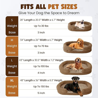 Bolster Dog Bed, Large Orthopedic Dog Bed with Memory Foam, Spacious Pet Couch Bed with Supportive Structure, Removable Washable Cover, Durable and Stylish Dog Bed for Large Dogs