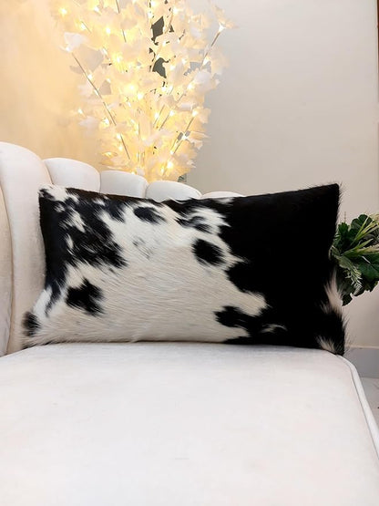 NGF Genuine Cowhide Lumber Pillows Cushion Cover - Leather Hair on 12' x 22' Throw Pillow - Handmade Leather Cushion Case with Hidden Zipper for The Living Room (Black & White, 12" x 22" Inches)