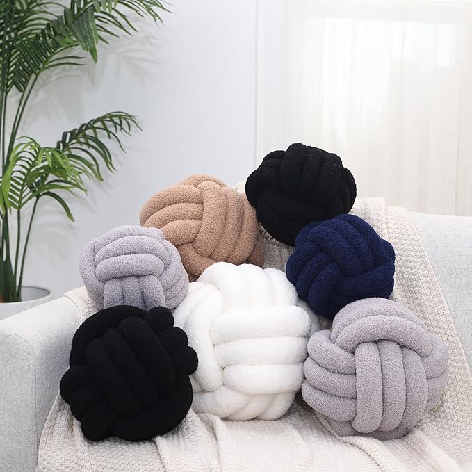 Petrella Knot Pillow Throw Pillows Ball Round Throw Pillows Home Decor Cushion Decorative Aesthetic Light Gray 8inch