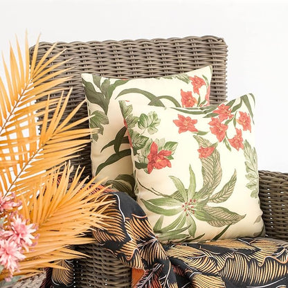 JMGBird Weather-Resistant Outdoor Pillows Set of 2, 18x18 inch Durable Red Flowers Yellow Background Throw Pillows with Inserts for Patio Furniture