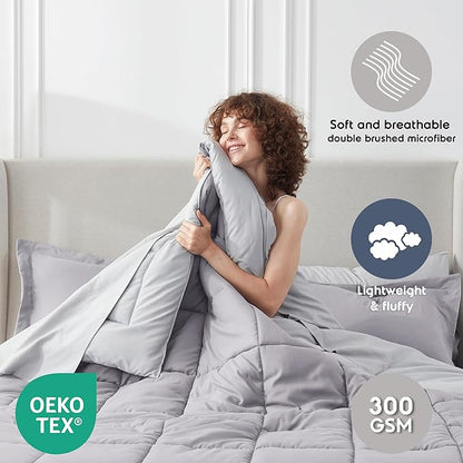 Nestl 7 Piece Queen Comforter Set – Grey Lavender Reversible Bed in a Bag – Complete Queen Size Bedding Set with Sheets, Pillowcases and Shams