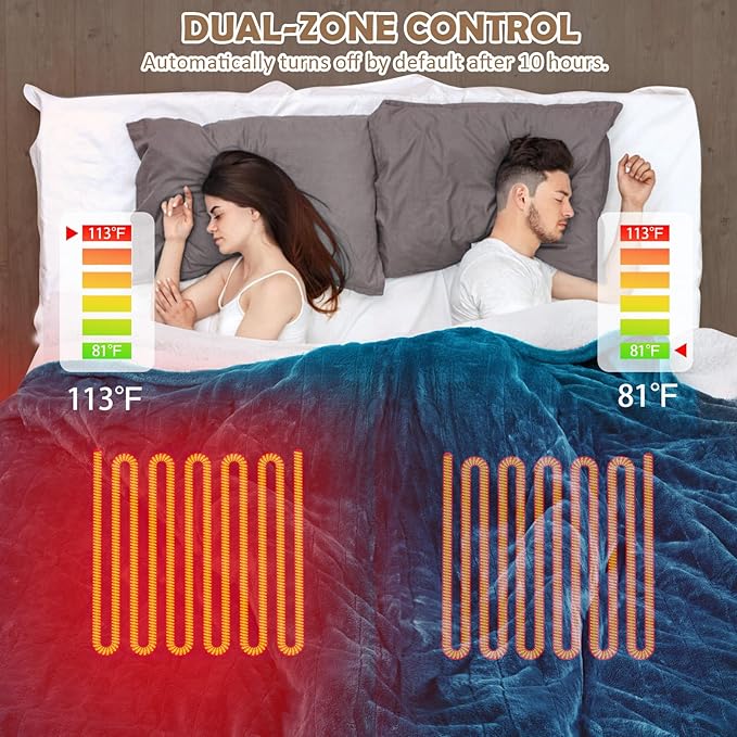 HOW'S MY HOUSE Heated Blanket 90" x 100", Dual Control Electric Blanket King Size with 10 Time Settings & 6 Heating Levels, Over-Heat Protection, Flannel Sherpa Super Cozy with ETL Certification, Blue
