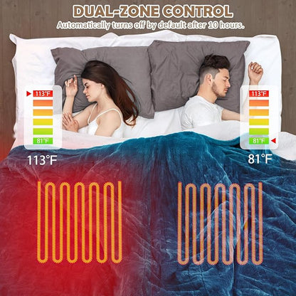 HOW'S MY HOUSE Heated Blanket 90" x 100", Dual Control Electric Blanket King Size with 10 Time Settings & 6 Heating Levels, Over-Heat Protection, Flannel Sherpa Super Cozy with ETL Certification, Blue