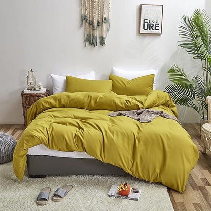 CLOTHKNOW Moss Green Comforter Set California King 3Pcs Yellow Bedding Comforter Sets Solid Comforter and 2 x Pillowcases