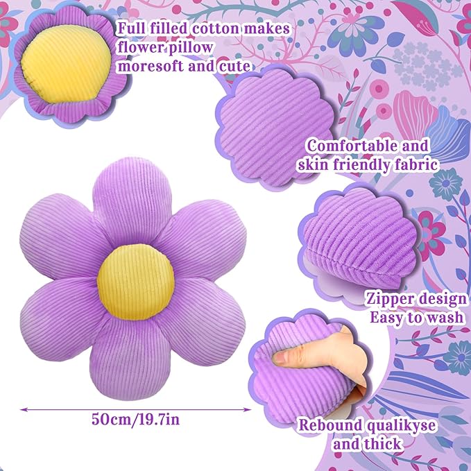 Sratte 6 Pcs Flower Pillows Flower Shaped Throw Pillows Cute Daisy Pillow Seating Cushions for Adults Reading Leisure Home Bedroom Sofa Chair Couch Decor(Classic Color,19.69 Inch)