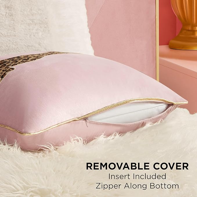 Juicy Couture Reversible Velvet Cheetah Pillow, 18" x 18" Decorative Pillow, Blush Pink