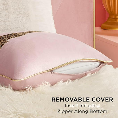 Juicy Couture Reversible Velvet Cheetah Pillow, 18" x 18" Decorative Pillow, Blush Pink