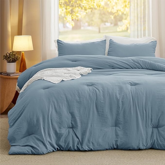 Bedsure California King Comforter Set, Dusty Blue Soft Prewashed Bedding for All Seasons, 3 Pieces GentleSoft™ Bed Set, 1 Lightweight Comforter (104"x96") and 2 Pillowcases (20"x36")