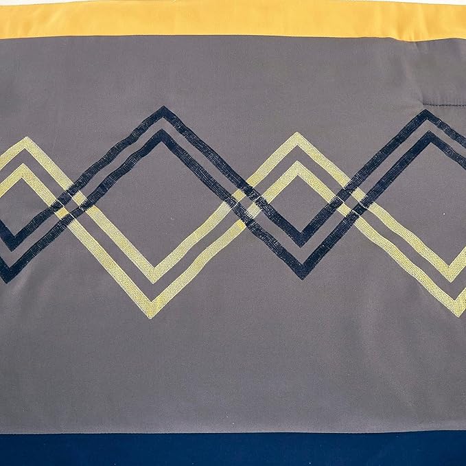 Chezmoi Collection Arden 7-Piece Modern Pleated Stripe Embroidered Zigzag Bedding Comforter Set (Oversized King, Navy/Gray/Yellow/White)