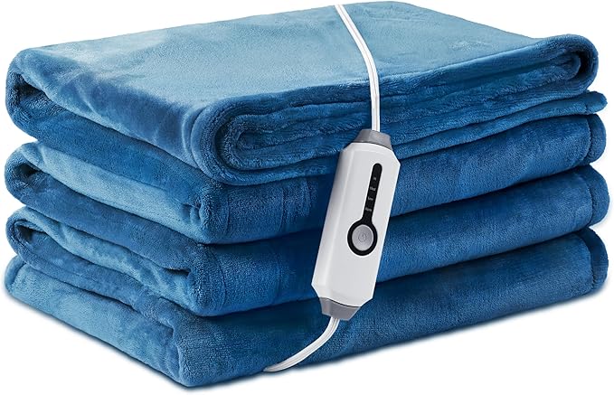 Electric Heated Blanket Twin Size 62"×84", Breathable & Luxurious Flannel, Soft Warm Gift with Over-Heat Protection, 4 Heating Levels & 10 H Auto Shut Off, Machine Washable, Lake Blue