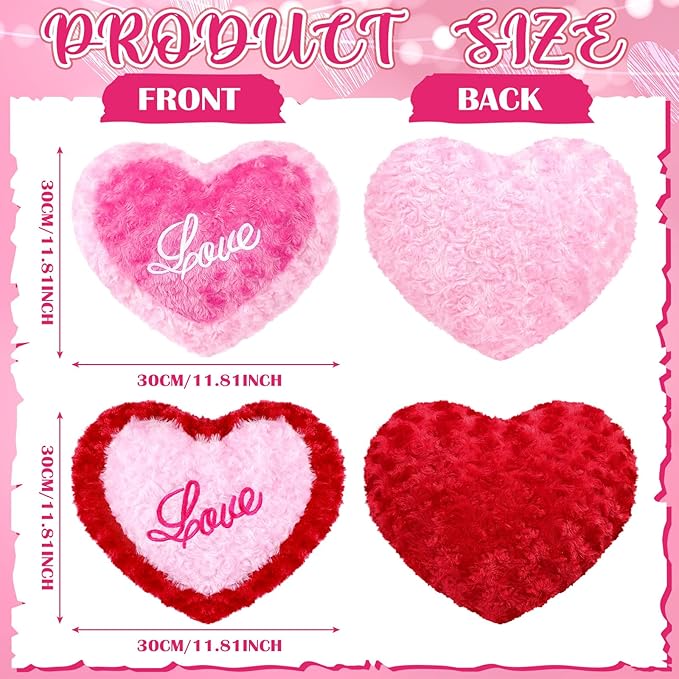 2 Pcs Valentine‘s Day Heart Pillows Soft Cute Pink Love Heart Shaped Decorative Plush Throw Pillows Red Pink Fluffy Pillow Aesthetic Coquette Room Decor for Gift Bed Sofa Couch Decor