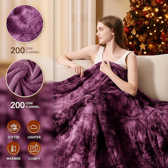 Homemate Electric Heated Blanket Queen Size - 84"x90" Heating Blanket Queen Size Dual Control 1/2/4/6/8 Hours Auto-Off 10 Heat Level Over-Heat Protection Luxury Faux Fur Sherpa ETL Certification