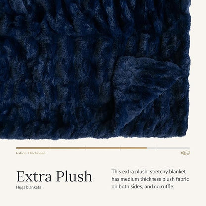 Minky Couture Hugs Blanket - Extra Plush Blanket for Premium Gifting - Stretchy Bubbled Cozy Throw - Silky Smooth - Durable & Machine-Washable - Travel-Friendly - Grande, Navy
