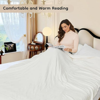 Electric Heated Blanket King Size 90"×100", Comfortable & Luxurious Flannel, 4 Heating Levels & 10 H Auto Shut Off, White