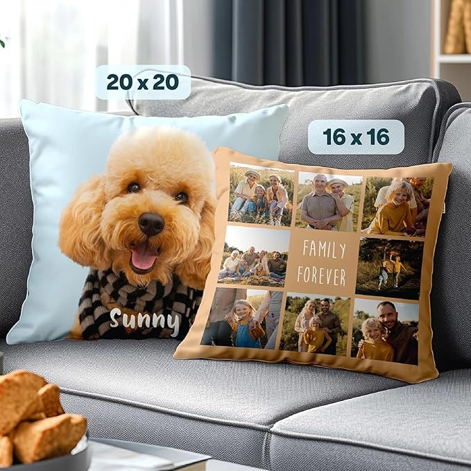 Fabric Textile Products Custom Pillow - USA Made - Personalized Pillows with Pictures or Text - Throw Pillow - Personalized Gift - Grandparent & Couples Gifts - Pet Pillow - Kids Pillows (16"x16")