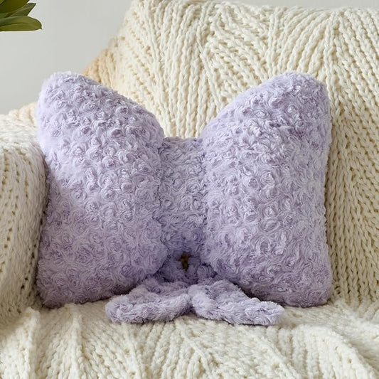 Bow Pillow, Decorative Bow Pillows with Soft Plush for Couch Bed, Bow Shaped Throw Pillow Room Decor for Bedroom, Bow Decorative Pillow for Living Room (Lavender Purple, Small-12 Inches)