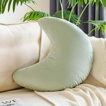 Sage Green Moon Pillow, 19.6" Cute Soft Velvet Half Moon Shape Plush Decorative Throw Pillows Cushions Room Decor for Couch Bedroom Living Room