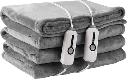 Electric Heated Blanket King Size 90"×100", Comfortable & Luxurious Flannel, 4 Heating Levels & 10 H Auto Shut Off, Light Grey