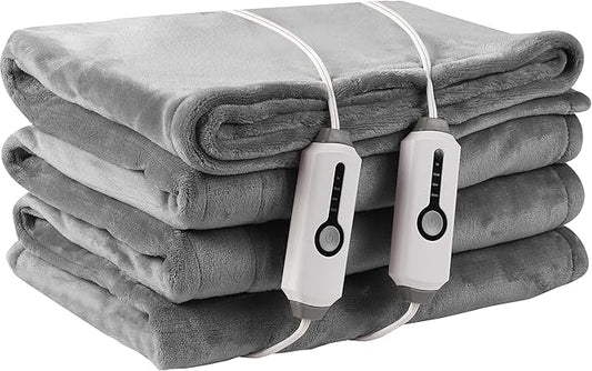 Electric Heated Blanket King Size 90"×100", Comfortable & Luxurious Flannel, 4 Heating Levels & 10 H Auto Shut Off, Light Grey