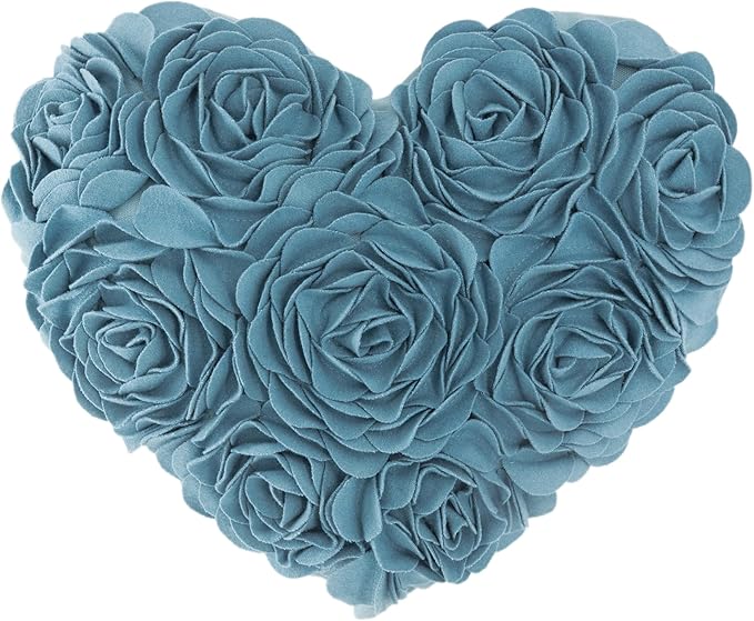 JWH Valentine's Day Throw Pillow Covers Decorative Flower Accent Pillow Cases Heart Shaped Cushion for Couch Living Room Bed Chair 14 x 16 Inches Teal Blue