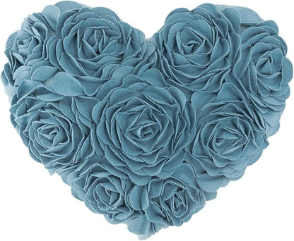 JWH Valentine's Day Throw Pillow Covers Decorative Flower Accent Pillow Cases Heart Shaped Cushion for Couch Living Room Bed Chair 14 x 16 Inches Teal Blue