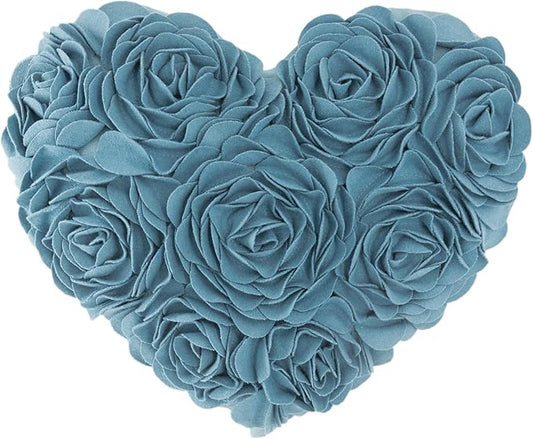 JWH Valentine's Day Throw Pillow Covers Decorative Flower Accent Pillow Cases Heart Shaped Cushion for Couch Living Room Bed Chair 14 x 16 Inches Teal Blue