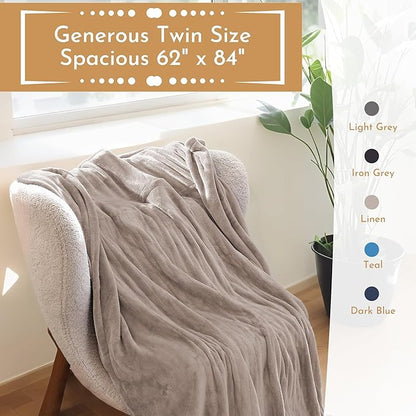 Electric Heated Blanket 62"x84" Twin Size Flannel Heated Blanket, Cozy & Warm for All Night, 4 Heat Settings & 10 Hours Auto Off, Machine Washable, Linen
