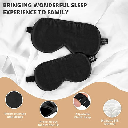 Silk Sleep Mask Eye Cover, 100% Real Natural Eye Mask for Sleeping with Adjustable Strap, 100% Silk Filling Blindfold, sleepmask for Kids/Teens/Adults, Sleeping Masks for Family (2 Black)