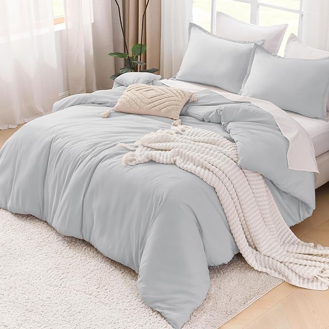 Litanika Comforters Twin XL Size Light Grey, 2 Pieces Lightweight Solid Bedding Set & Collections, All Season Fluffy Bed Set (68x92 Inches Comforter & 1 Pillowcase)