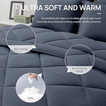 Love's cabin Twin XL Comforter Set Navy Blue, 5 Pieces Twin XL Bed in a Bag, All Season Bedding Sets with 1 Comforter, 1 Flat Sheet, 1 Fitted Sheet, 1 Pillowcase and 1 Pillow Sham