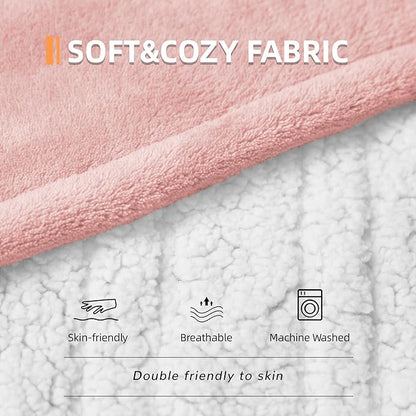 Heated Blanket 50''x60''-Soft and Comfortable Electric Throw,5 Heat Settings and 3H Auto Shut-Off Heating Blanket ETL&FCC Certification Machine Washable (Pink)