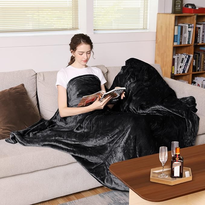 Vagueior Electric Heated Blanket Full Size 50'' x 60'',Extra-Warm Lightweight Cozy Luxury Bed Blanket Machine Washable with 3 Heating Levels Auto-Off Machine Washable,ETL Certification - Black