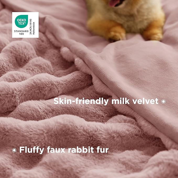 Bedsure GentleSoft Fluffy Fuzzy Dusty Rose Throw Blanket, Soft Cozy Fleece Faux Fur Blanket for Couch, Mauve Dusty Pink Room Decor Minky Velvet Bed Cover, Thick Warm Plush Shaggy Women Birthday Gifts