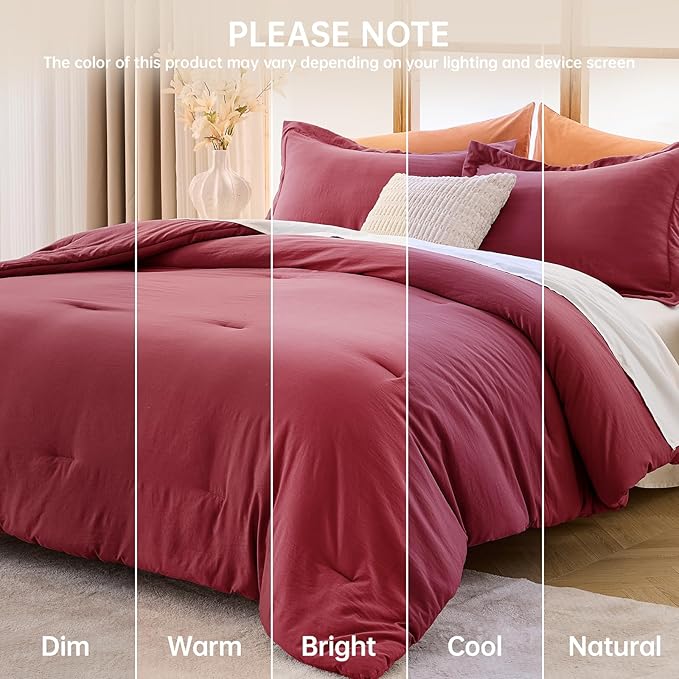 MUXHOMO Full Comforter Sets, All Season Ultra Soft Down Alternative Bedding - 3 Piece Lightweight Bed Set Includes 1 Comforter (82"x86") and 2 Pillow Shams (20"x26"), Burgundy Red