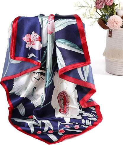 AWAYTR 35” Satin Large Square Head Scarves - 4PCS Silk Like Neck Scarf Hair Sleeping Wraps Satin Silk Scarfs for Women