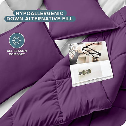 Bare Home Comforter Set - Queen Size - Ultra-Soft - Goose Down Alternative - Premium 1800 Series - All Season Warmth (Queen, Plum)