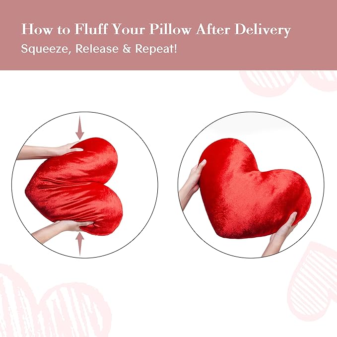 AELS Heart Shaped Pillow, Set of 2, Heart Decorative Throw Pillows, Love Pillows Cute Pillow 20 & 16 Inches, Valentines Day Decorations, Wedding Decor, Living Room Bedroom Nursery Decor, Shiny Red