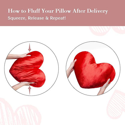 AELS Heart Shaped Pillow, Set of 2, Heart Decorative Throw Pillows, Love Pillows Cute Pillow 20 & 16 Inches, Valentines Day Decorations, Wedding Decor, Living Room Bedroom Nursery Decor, Shiny Red