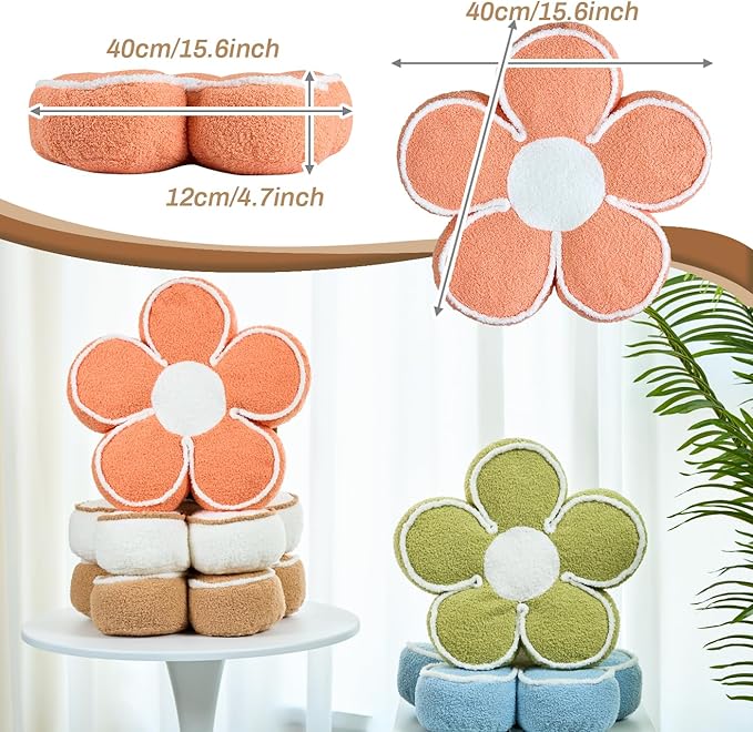 Sioloc Flower Shaped Pillow Daisy Pillows Floor Cushion Pastel Cute Seat Cushions Aesthetic Classroom Dorm Decorative Fun Throw Pillow for Bed,Couch(Orange,19.7")