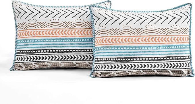 Lush Decor Hygge Geo Pattern Striped 3 Piece Quilt Bedding Set, King, Neutral & Multicolored