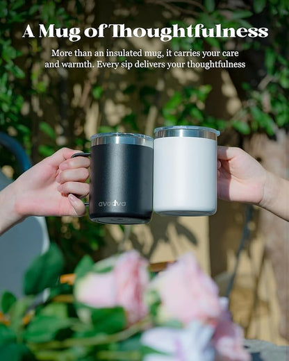 8 Pack 12oz Insulated Coffee Mug with Lid – Double Wall Stainless Steel Travel Cups with Handle, Keep Hot & Cold Drinks, Ideal Gift for Coffee Lovers, Home, Office & Camping, Black