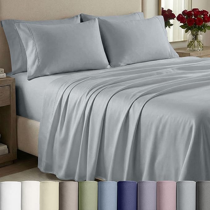 California Design Den Thick and Natural Queen Sheet Set 100% Cotton - 1000 Thread Count Sateen, Durable Bed Sheets Queen Set - Light Grey