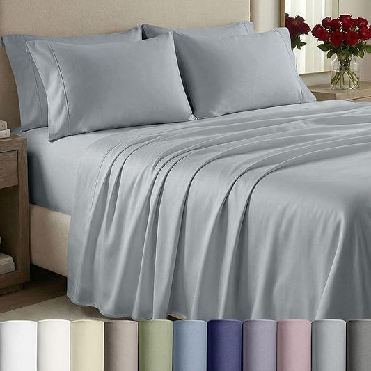 California Design Den Thick and Natural Queen Sheet Set 100% Cotton - 1000 Thread Count Sateen, Durable Bed Sheets Queen Set - Light Grey