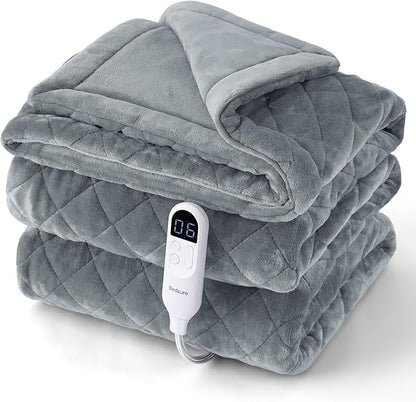 Bedsure Electric Blanket Twin - Quilted Heated Blanket Twin Size, Soft Flannel Thick Heating Blanket with 10 Time Settings & 6 Heat Settings, Warm Gifts for Women Men (62x84 inches, Formal Gray)
