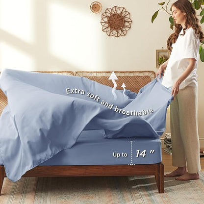 Bedsure Full Size Comforter Set - 7 Pieces Floral Blue Soft Bedding Sets, Full Bed in a Bag with Botanical Flowers Comforter, Sheets, Pillowcases & Shams